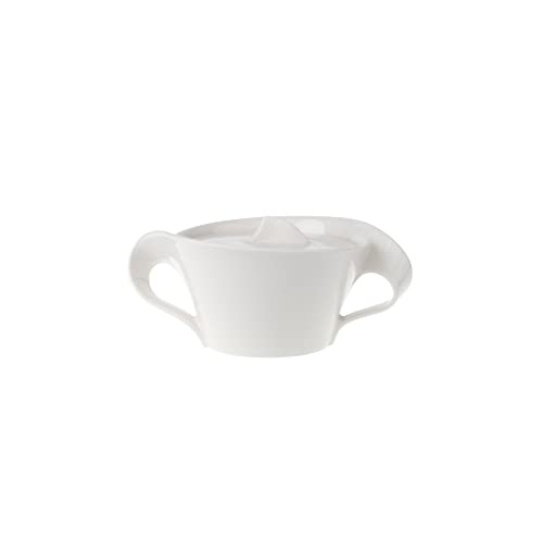 Villeroy und Boch NewWave Zuckerdose, Marmeladendose mit Deckel, geschwungener Henkel, Premium Porzellan, spülmaschinen- und mikrowellengeeignet, weiß, 260 ml von Villeroy & Boch