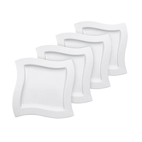 Villeroy & Boch 10-2525-2619 NewWave Speiseteller Premium Geschwungener Form, Porzellan, Weiß, 29.20 x 29.20 x 8.5 cm, 4 Einheiten von Villeroy & Boch