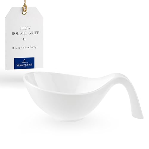 Villeroy & Boch - Flow, Salatschale mit Griff, 600 ml, Für Salate/Suppen/Saucen, Premium Porzellan, Spülmaschinengeeignet, Weiß von Villeroy & Boch