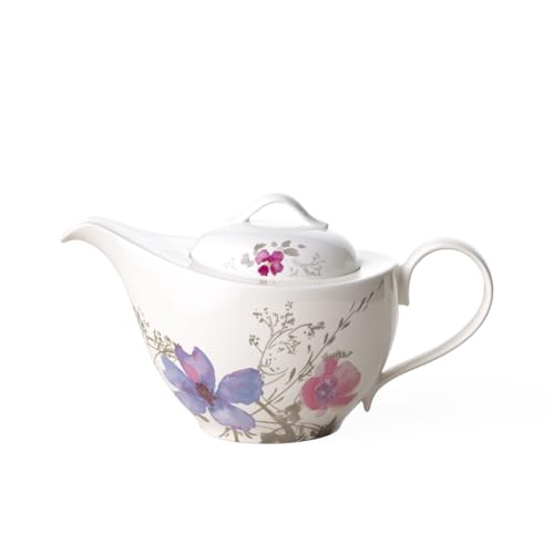 Villeroy und Boch Mariefleur Gris Basic Teekanne, stilvolle Kanne mit filigranem Blumendekor aus Premium Porzellan, spülmaschinenfest, 1.2 L von Villeroy & Boch