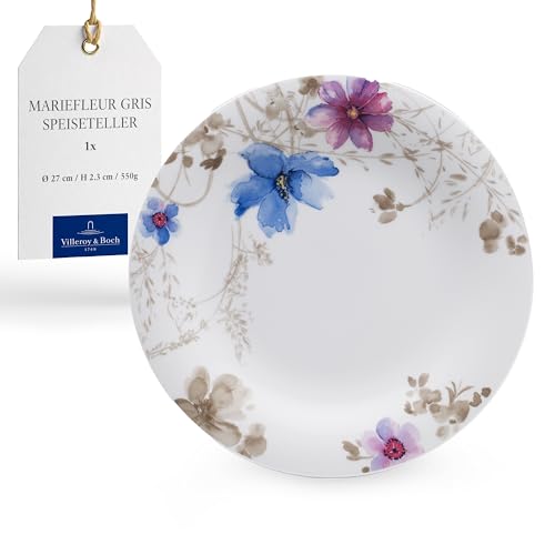 Villeroy & Boch – Mariefleur Gris Basic Speiseteller 27 cm bunt, spülmaschinenfest, mikrowellensicher, Geschirr Blumen, Teller, Essteller Keramik, Premium Porzellan von Villeroy & Boch