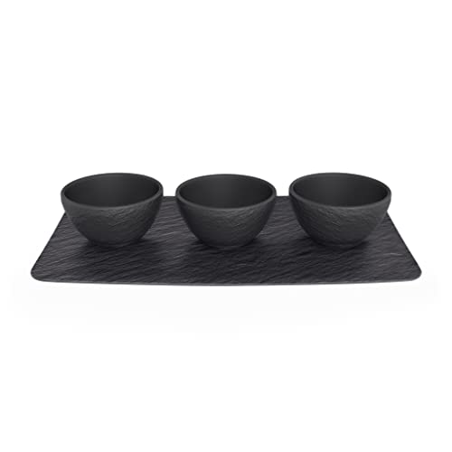 Villeroy & Boch – Manufacture Rock Dipschälchen Set 4 Teilig Schwarz Matt, Spülmaschinenfest, Mikrowellensicher, Servierplatte, Schalen, Schälchen, Dipschalen, Serviergeschirr, Porzellan Schieferoptik von Villeroy & Boch