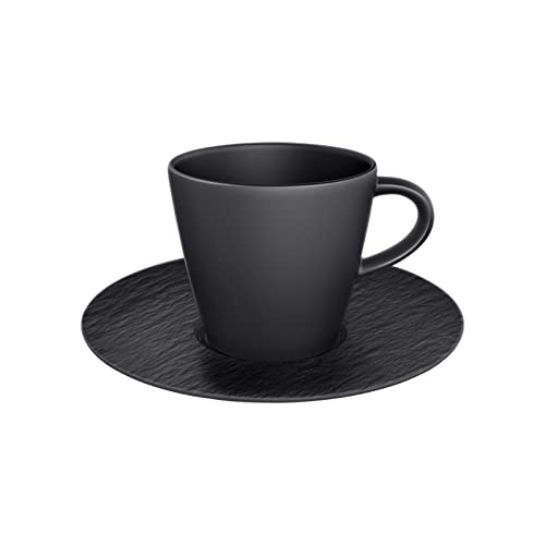Villeroy & Boch Manufacture Rock Kaffeetasse mit Untertasse, Schwarz, Premium Porcelain, Schiefer-Optik, 1042391290 von Villeroy & Boch