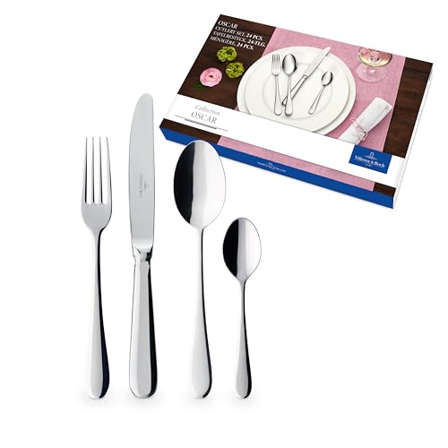 Villeroy & Boch – Oscar Tafelbesteck 24 teilig, 6 Personen, spülmaschinenfest, rostfrei, Besteck Set, Essbesteck, Messer Gabel Löffel Set, Cutlery Set, Besteckset Edelstahl von Villeroy & Boch