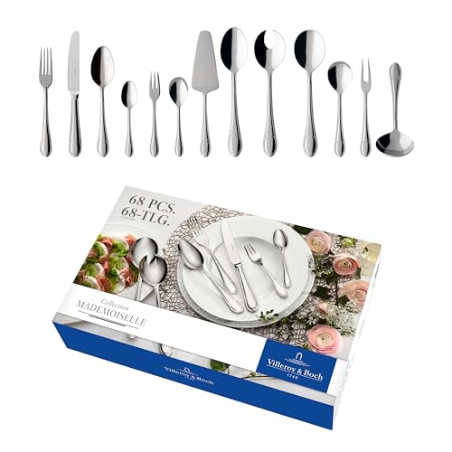 Villeroy & Boch – Mademoiselle Tafelbesteck, Besteckset 68 teilig, spülmaschinenfest, rostfrei, Besteck 12 Personen, Besteckset 12 Personen, Essbesteck Set, Messer, Gabel, Löffel, Edelstahl von Villeroy & Boch