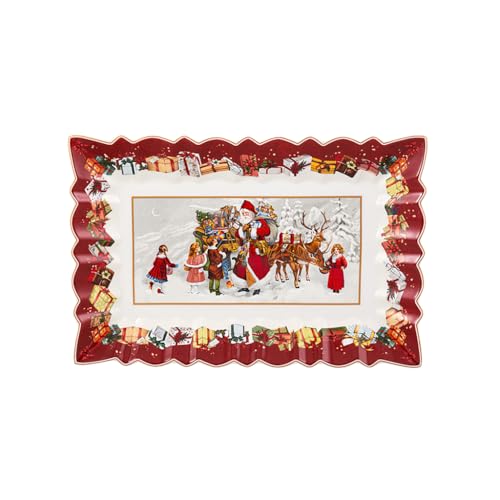 Villeroy & Boch Toy's Fantasy Kuchenplatte Santa und Kinder 35,5 x 23 cm Rot Grün Weiß Festlich Nostalgisch Weihnachtsdeko Gebäckplatte leicht kombinierbar Premium Porzellan von Villeroy & Boch