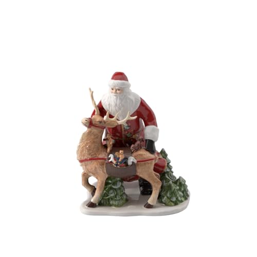 Villeroy und Boch - Christmas Toy's Memory "Santa mit Hirsch", dekorative Figur aus Hartporzellan, für Stabkerzen geeignet, bunt, 30 x 24 x 35 cm von Villeroy & Boch