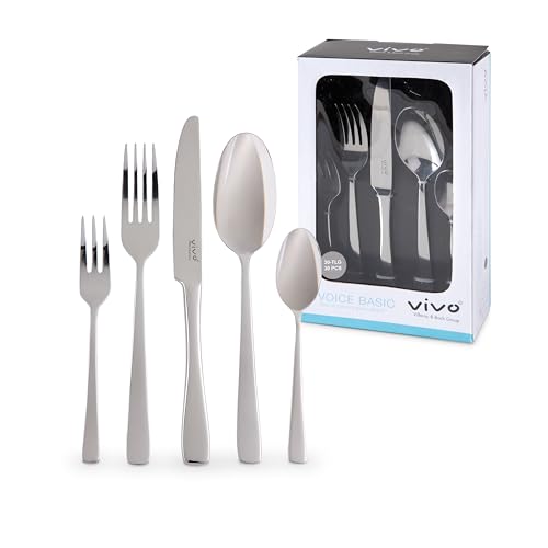 vivo by Villeroy & Boch – Voice Basic Tafelbesteck 30 Teilig 6 Personen, Spülmaschinenfest, Rostfrei, Besteck Set, Essbesteck, Messer Gabel Löffel Set, Cutlery Set, Vivo Besteck, Besteckset Edelstahl von Villeroy & Boch