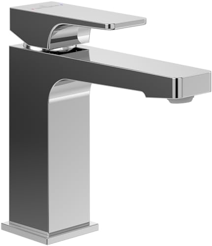 Villeroy & Boch Architectura Square Waschtischarmatur, Wasserhahn Bad mit Zugstange und Keramikkartusche, Waschbeckenarmatur wassersparend, Auslauf Höhe 113mm, eckig, Chrom von Villeroy & Boch