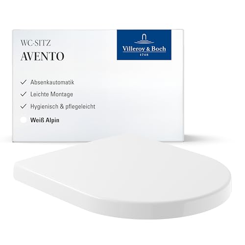 Villeroy & Boch WC-Sitz Avento - Toilettendeckel Weiß glänzend mit Absenkautomatik - Abnehmbarer, bruchsicherer Toilettensitz aus Duroplast - Schlanker Klodeckel D-Form - Original Ersatzteil von Villeroy & Boch