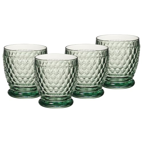 Villeroy & Boch Becher Boston Coloured, Green, 4er Set, 330 ml, Farbige Whiskygläser mit Facettenmuster, Kristallglas, Spülmaschinengeeignet von Villeroy & Boch