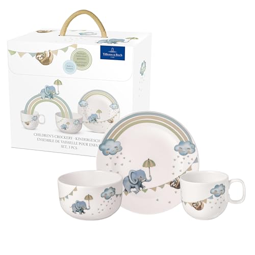 Villeroy & Boch - Boho Kids Walk Like An Elephant Kindergeschirr Set 3Tlg., Kindergeschirr Porzellan Und Edelstahl Besteck, Geschirrset Für Kinder, Spülmaschinenfest, Mikrowellensicher, Mehrfarbig von Villeroy & Boch