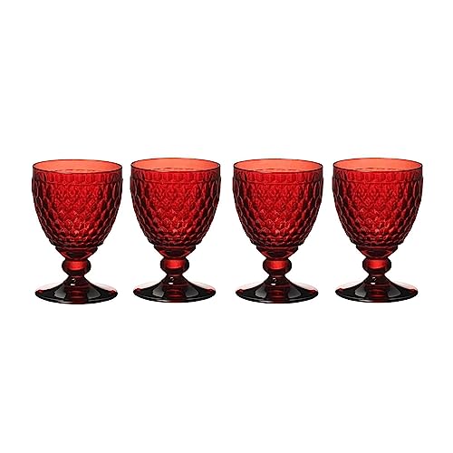 Villeroy & Boch Rotweingläser Boston Coloured, Red, 4er Set, 310 ml, Farbige Weingläser mit Facettenmuster, Kristallglas, Spülmaschinengeeignet von Villeroy & Boch