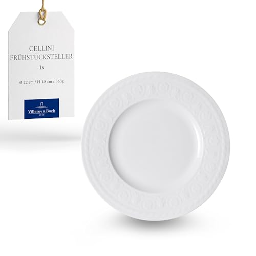 Villeroy und Boch Cellini Frühstücksteller, 22 cm, Premium Porzellan, Weiß von Villeroy & Boch