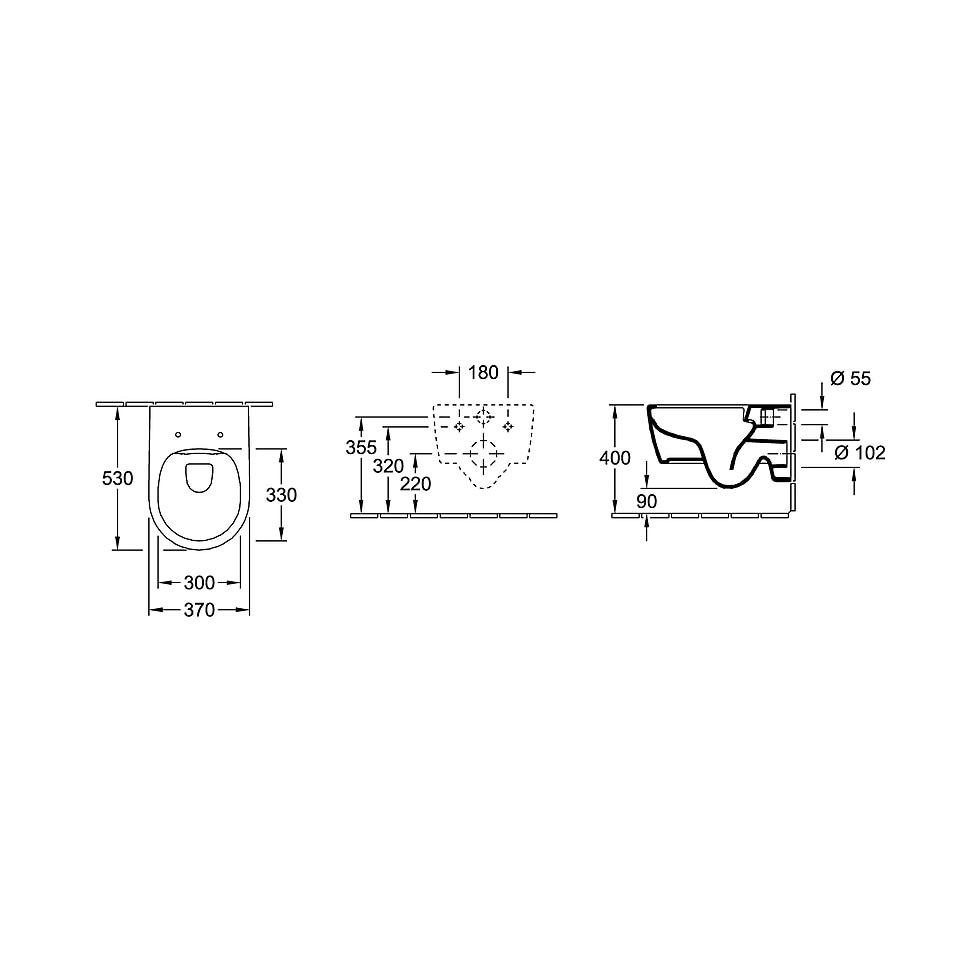 Villeroy & Boch Combi-Pack Avento HR Toilette & WC-Sitz 370x530x315mm Oval wandhängend Abgang waagerecht Direct-Flush, Weiß Alpin CeramicPlus 5656HRR1 von Villeroy & Boch