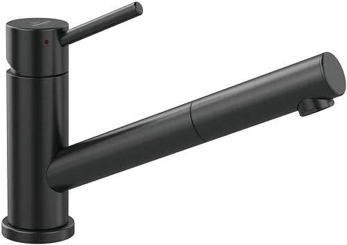 Villeroy & Boch Como Shower Window Hochdruck-Küchenarmatur mit ausziehbarer Handbrause und 120° Schwenkbereich, Vorfenster-Installation, 120 mm Auslaufhöhe, Anthrazit von Villeroy & Boch