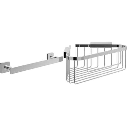 Villeroy & Boch Elements Badaccessoire-Set (2 in 1 Bundle), Elements - Striking Handtuchhalter Länge 345 mm und Elements - Tender Eck-Duschkorb 260 x 206 x 82 mm, Chrom von Villeroy & Boch