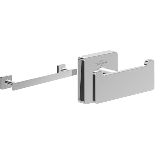 Villeroy & Boch Elements - Striking Accessoire-Set (2 in 1 Bundle), Handtuchhalter Länge 345 mm und Doppel-Handtuchhaken 80 x 44 x 45 mm, Chrom von Villeroy & Boch
