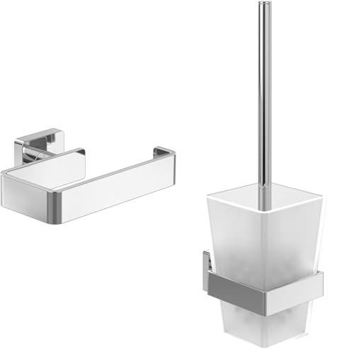 Villeroy & Boch Elements - Striking Accessoire-Set (2 in 1 Bundle), Toilettenpapierhalter ohne Deckel und Toilettenbürstengarnitur, Chrom von Villeroy & Boch