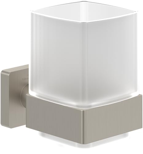 Villeroy & Boch Elements - Striking Glashalter, Zahnbürstenhalter für Wandmontage, Zahnputzbecher aus satiniertem Glas mit Halterung aus Messing, eckig, Brushed Nickel Matt Villeroy & Boch Elements - Striking Glashalter, Zahnbürstenhalter für Wandmontage, Zahnputzbecher aus satiniertem Glas mit Halterung aus Messing, eckig, Brushed Nickel Matt von Villeroy & Boch