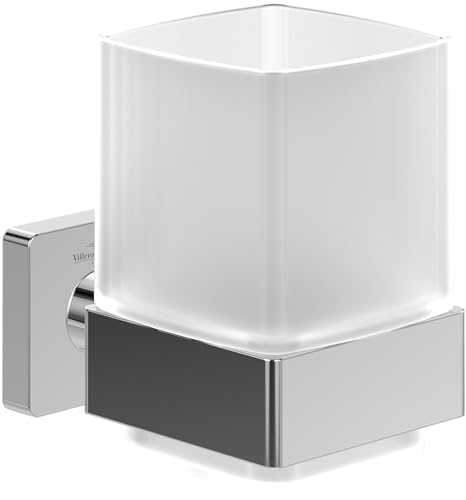 Villeroy & Boch Elements - Striking Glashalter, Zahnbürstenhalter für Wandmontage, Zahnputzbecher aus satiniertem Glas mit Halterung aus Messing, eckig, Chrom Villeroy & Boch Elements - Striking Glashalter, Zahnbürstenhalter für Wandmontage, Zahnputzbecher aus satiniertem Glas mit Halterung aus Messing, eckig, Chrom von Villeroy & Boch