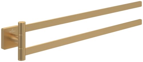 Villeroy & Boch Elements - Striking Handtuchhalter zweiarmig, Handtuchhalter Bad für Wandmontage, Handtuchstange aus Messing, Badetuchhalter eckig, Länge 410 mm, Brushed Gold von Villeroy & Boch