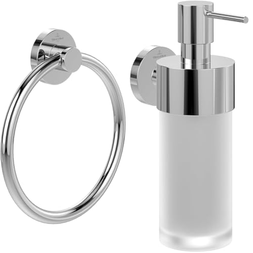 Villeroy & Boch Elements - Tender Accessoire-Set (2 in 1 Bundle), Handtuchring 164 x 32 x 185 mm und Seifenspender Füllmenge 230ml, Chrom von Villeroy & Boch