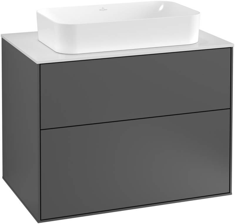 Villeroy & Boch Finion Waschtischunterschrank, 2 Auszüge, Waschbecken mittig, ohne Hahnloch, 800x603x501mm, Glass Black Matt, F63200PC von Villeroy & Boch