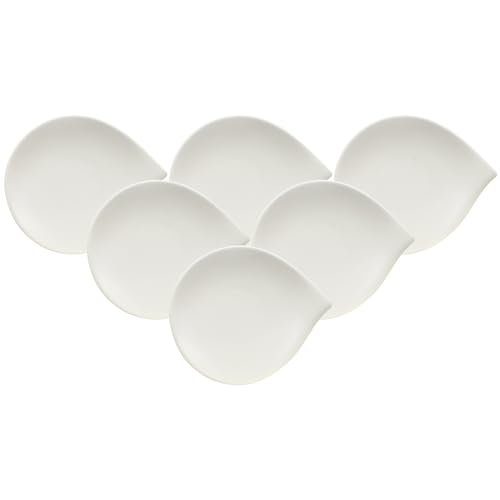 Villeroy & Boch Flow Brotteller 6er Set, 20 x 17 cm, Teller mit geschwungener Form, Premium Porzellan, Weiß von Villeroy & Boch