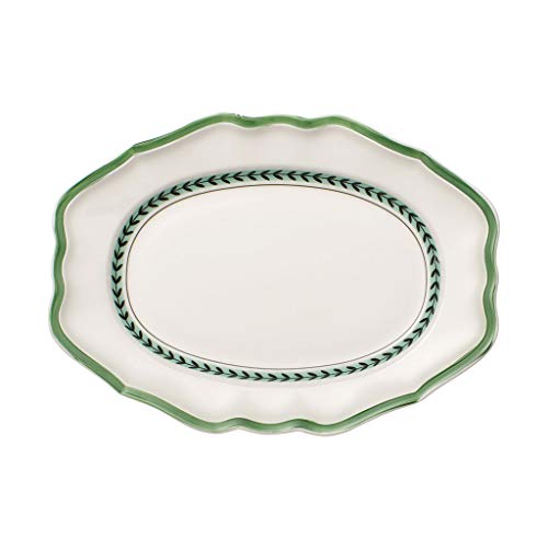 Villeroy und Boch French Garden Green Line Ovale Servierplatte, 37 cm, Premium Porzellan, Weiß/Grün von Villeroy & Boch