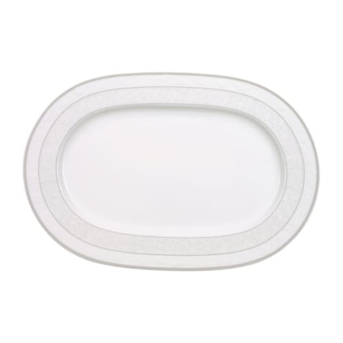 Villeroy und Boch - Gray Pearl Platte, elegante Servierplatte mit Ornamentverzierung aus hochwertigem Premium Bone Porzellan , 35 cm von Villeroy & Boch