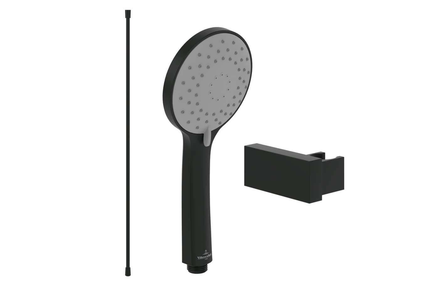 Villeroy & Boch Handbrause Universal Showers, Set aus Duschkopf, Halter (eckig) und Schlauch (1,60m), Matt Black von Villeroy & Boch