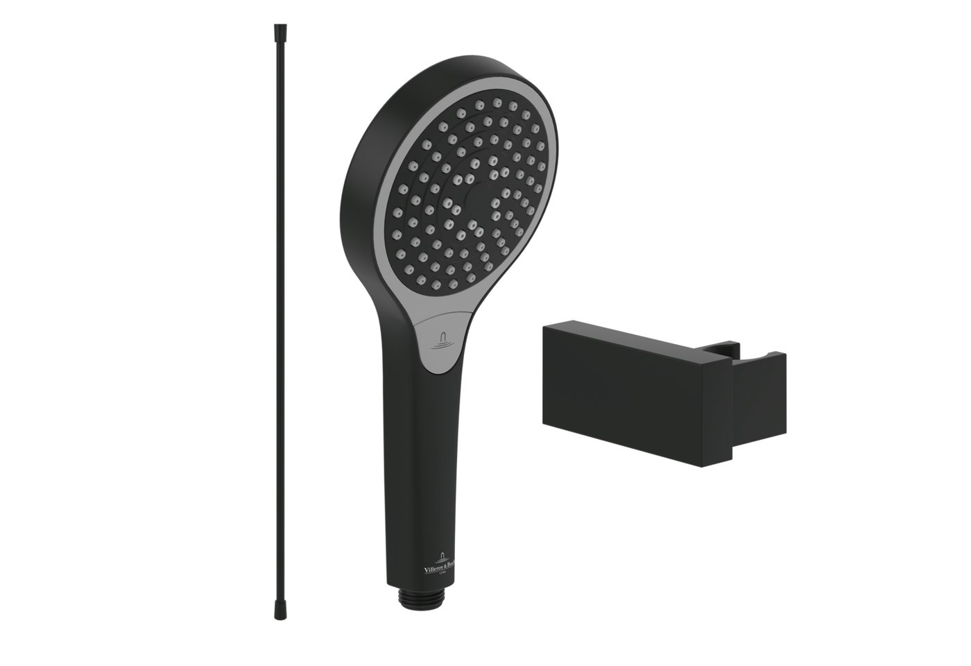 Villeroy & Boch Handbrause Verve Showers, Set aus Duschkopf, Halter (eckig) und Schlauch (1,60m), Matt Black von Villeroy & Boch
