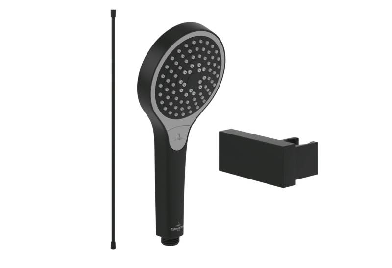 Villeroy & Boch Handbrause Verve Showers, Set aus Duschkopf, Halter (eckig) und Schlauch (1,60m), Matt Black von Villeroy & Boch