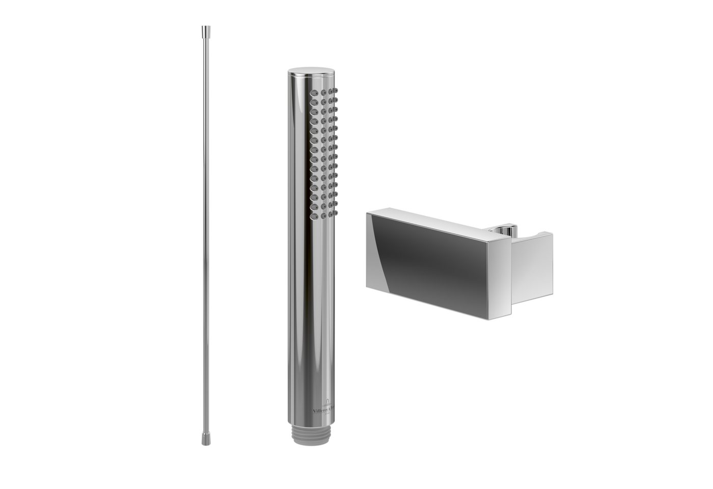Villeroy & Boch Handbrause Verve Showers, Set aus Duschkopf Stab, Halter (eckig) und Schlauch (1,60m), Chrom von Villeroy & Boch
