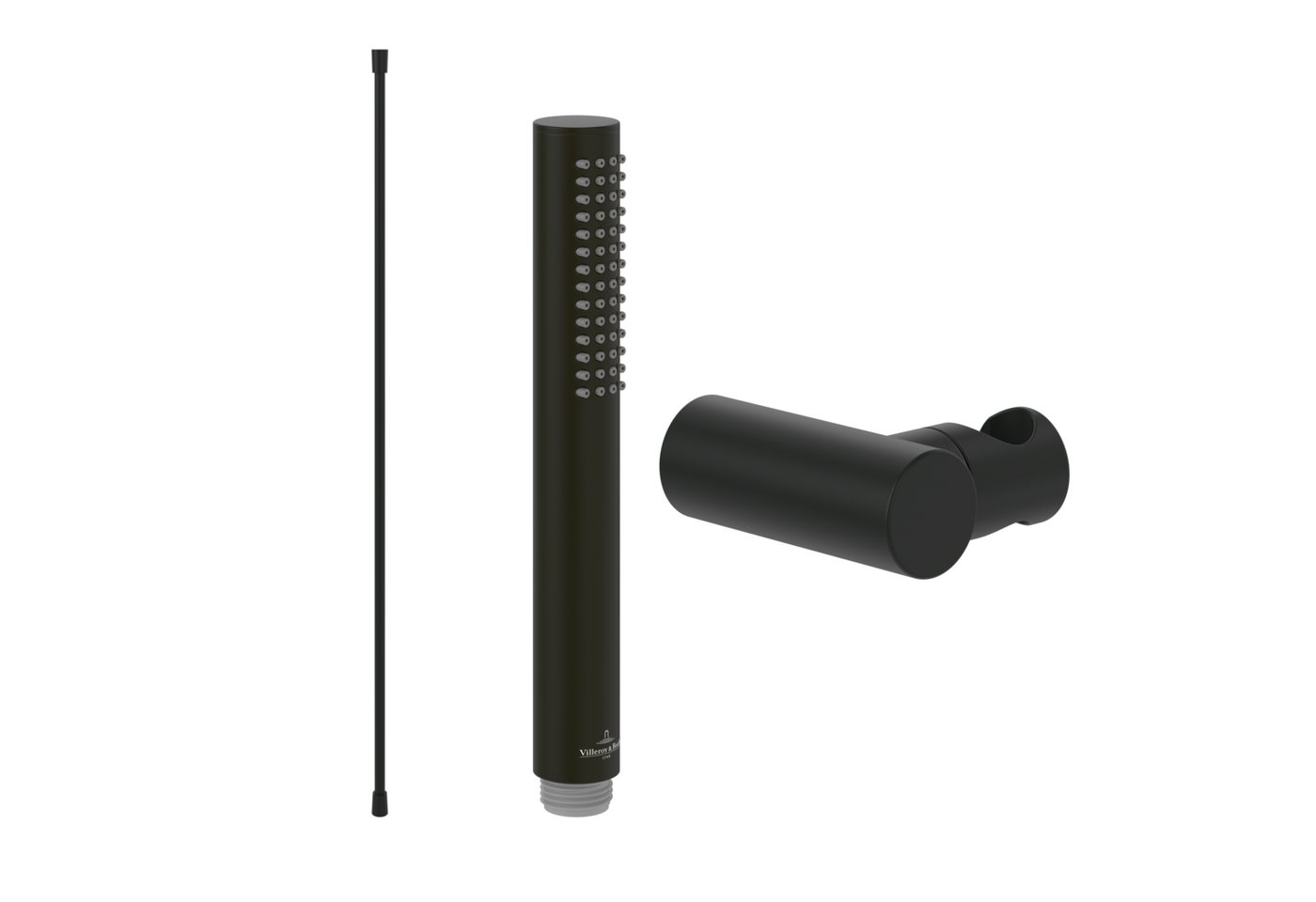 Villeroy & Boch Handbrause Verve Showers, Set aus Duschkopf Stab, Halter (rund) und Schlauch (1,60m), Matt Black von Villeroy & Boch