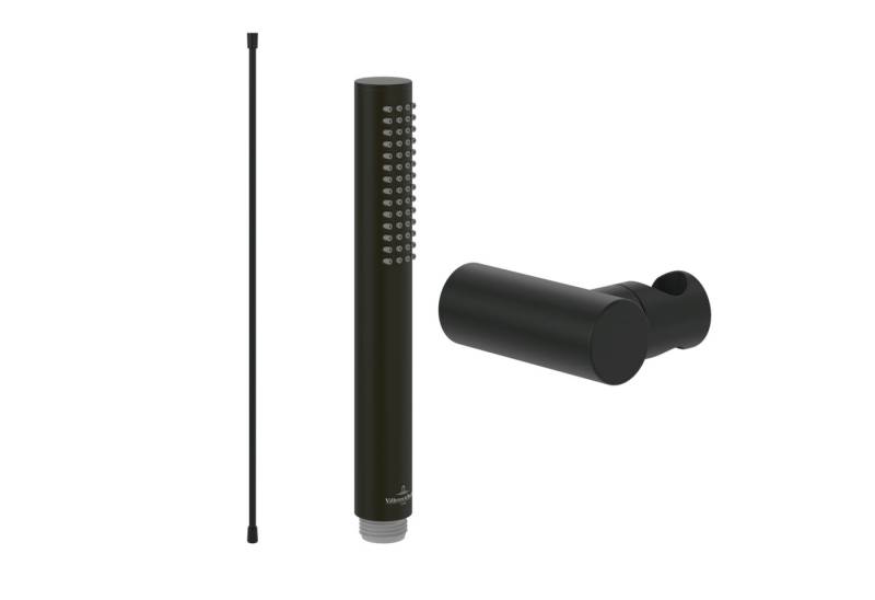 Villeroy & Boch Handbrause Verve Showers, Set aus Duschkopf Stab, Halter (rund) und Schlauch (1,60m), Matt Black von Villeroy & Boch