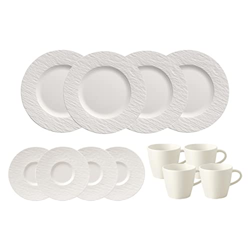 Villeroy & Boch Kaffeeservice Manufacture Rock Blanc, Kaffeegeschirr für 4 Personen, Kaffeetasse 150 ml/Kaffeeuntertasse ø 15,4 cm/Frühstücksteller ø 22 cm, Premium Porzellan, Weiß von Villeroy & Boch