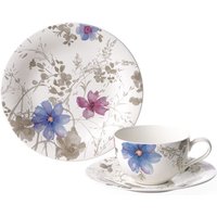 Villeroy & Boch Kaffeeservice "Mariefleur Gris Basic", (Set, 18 tlg., 6x Kaffeetasse 250ml, 6x Untertasse 16cm, 6x Frühstücksteller 21cm), Made in Germany, Fine China Porzellan von Villeroy & Boch