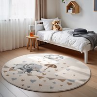 Villeroy & Boch Kinderteppich "Walk like an Elephant Rainy" rund 9 mm Höhe Spielteppich weich, Kinderzimmer, Boho Kids Spielunterlage, Tieremotiv von Villeroy & Boch