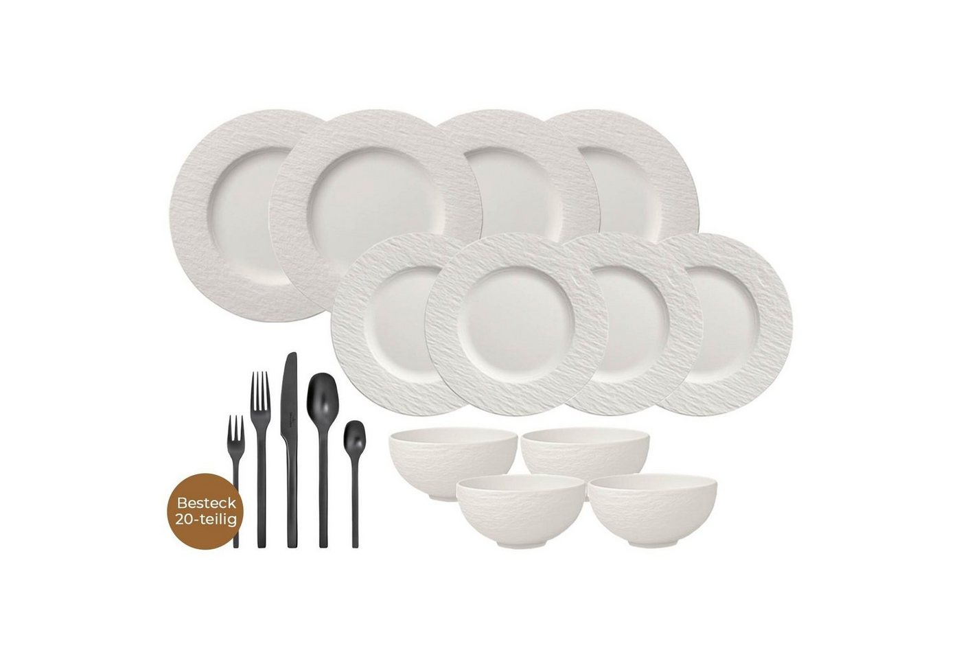 Villeroy & Boch Kombiservice Manufacture Rock Kombiservice mit Besteck 32er Set (32-tlg), Material-Mix von Villeroy & Boch