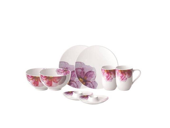 Villeroy & Boch Kombiservice Rose Garden Frühstücks-Set 8er Set (8-tlg), Porzellan, rosa weiß von Villeroy-&-Boch