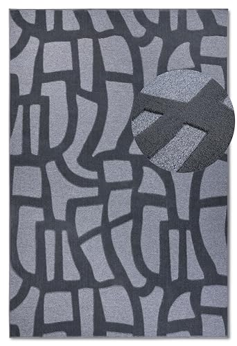 Villeroy & Boch Kurzflor Teppich Therese – Moderner Wohnzimmerteppich, Hoch-Tief Effekt, Modernes Muster für Wohnzimmer, Schlafzimmer, Esszimmer – Anthrazit, 200x290cm von Villeroy & Boch