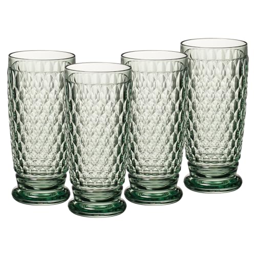 Villeroy & Boch Longdrinkgläser Boston Coloured, Green, 4er Set, 400 ml, Farbige Trinkgläser mit Facettenmuster, Kristallglas, Spülmaschinengeeignet von Villeroy & Boch