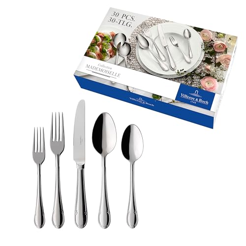 Villeroy & Boch – Mademoiselle Tafelbesteck 30 Teilig, 6 Personen, Spülmaschinenfest, Rostfrei, Besteck Set, Besteckset, Essbesteck Set, Messer Gabel Löffel Set, Cutlery Set, Edelstahl von Villeroy & Boch