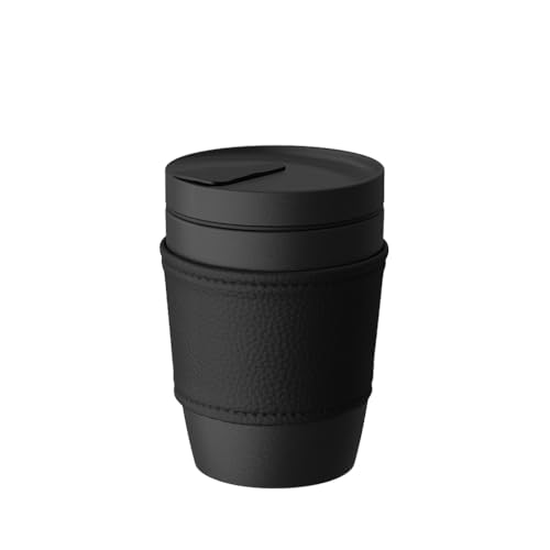 Villeroy & Boch - Manufacture Rock To Go Kaffeebecher 300 ml Schwarz, Spülmaschinenfest, Mikrowellensicher, Kaffee Becher, Kaffeebecher, Trinkbecher mit Deckel, Premium Porzellan, Silikon, Kunstleder von Villeroy & Boch