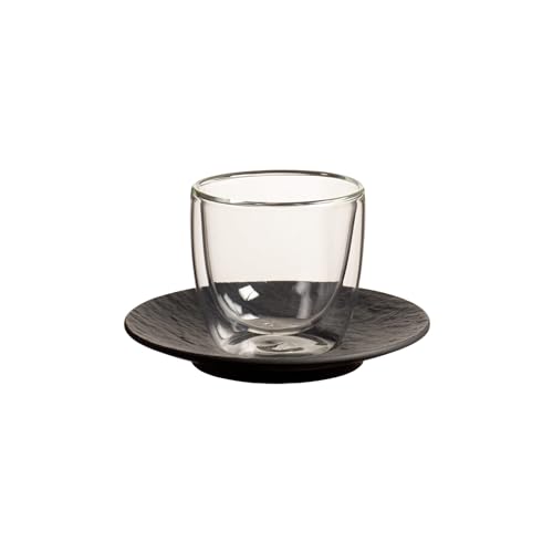 Villeroy & Boch Manufacture Rock Espresso-Set, Doppelwandiger Becher 70 ml mit Untertasse ø 12 cm, Hitzebeständiges Thermoglas, Borosilikatglas/Premium Porzellan, Schwarz von Villeroy & Boch