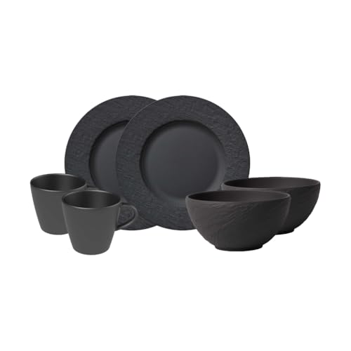 Villeroy & Boch - Manufacture Rock Frühstücks-Set, 6 tlg., Geschirr Set für 2 Personen, Premium Porzellan, Schwarz von Villeroy & Boch