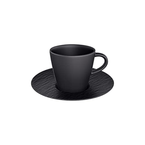 Villeroy & Boch Manufacture Rock Mokka- / Espressotasse mit Untertasse, Schwarz, Premium Porcelain, Schiefer-Optik, 1042391411 von Villeroy & Boch