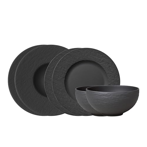 Villeroy & Boch – Manufacture Rock Starter-Set 6 Teilig, Geschirr Set Schwarz Matt, Tafelservice, Essgeschirr, Premium Porzellan, Spülmaschinenfest, Mikrowellensicher von Villeroy & Boch